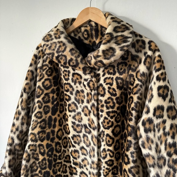Vintage Leopard Print Faux Fur Coat Womens XL 18 Retro Animal Print Jacket - Picture 2 of 11